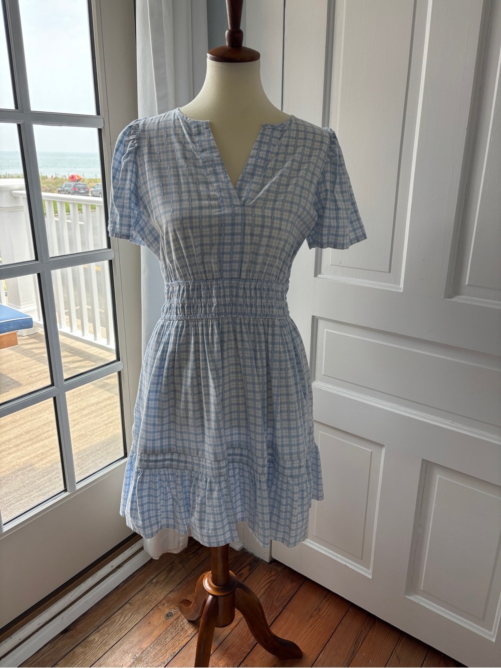 Draper James Short Light Blue & White Checked Dress